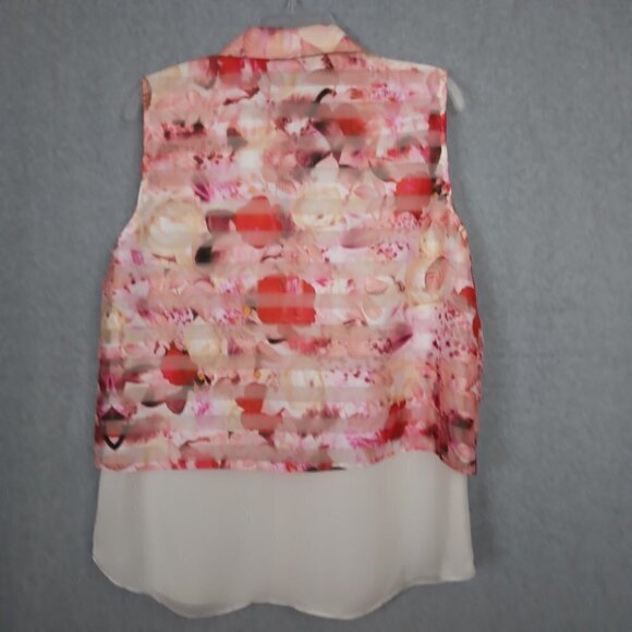 Katherine Kelly | Sheer Floral Blouse Top Red Pink Ivory | Size L - Picture 4 of 10